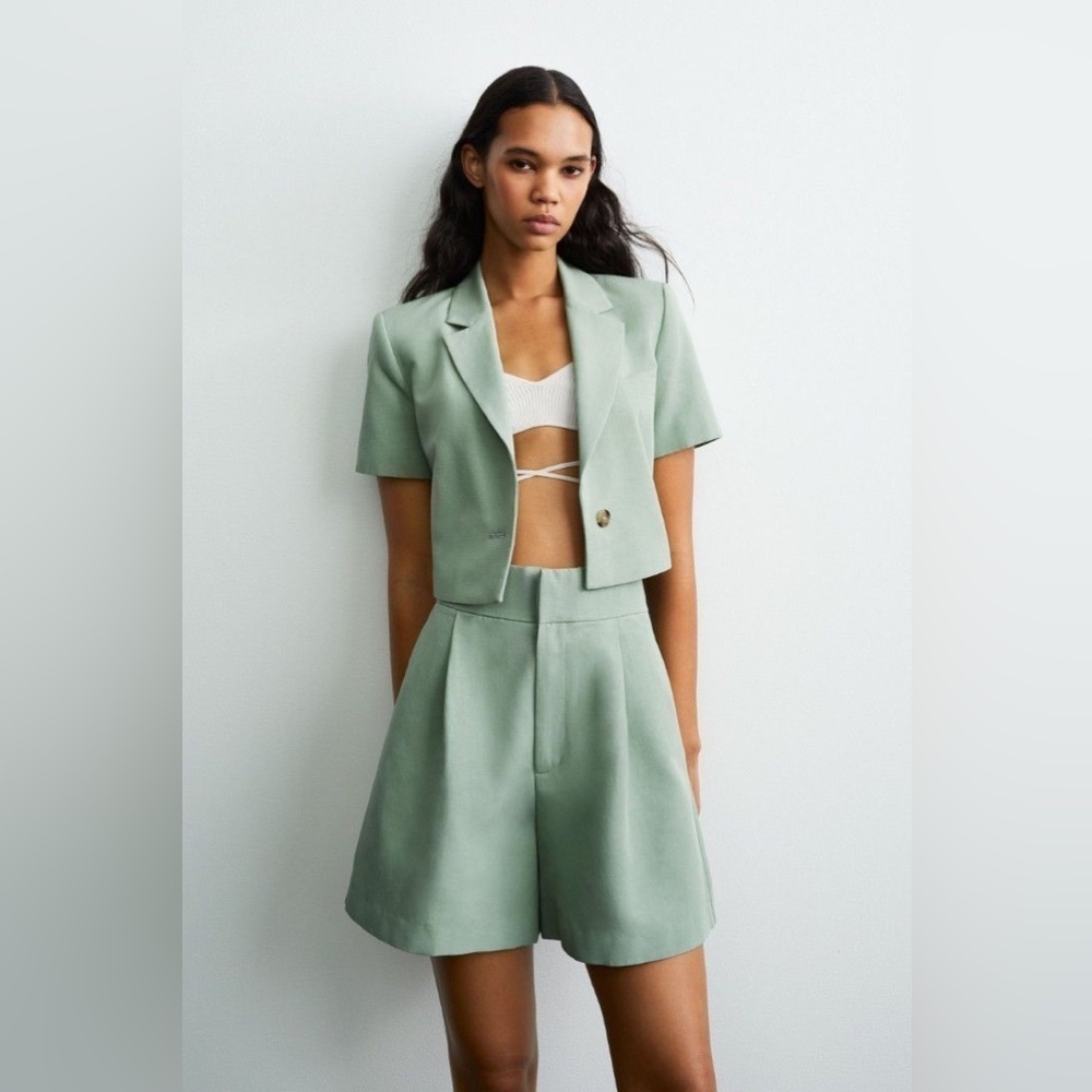 New SHEIN Sage Green Cropped Half Blazer Jacket
